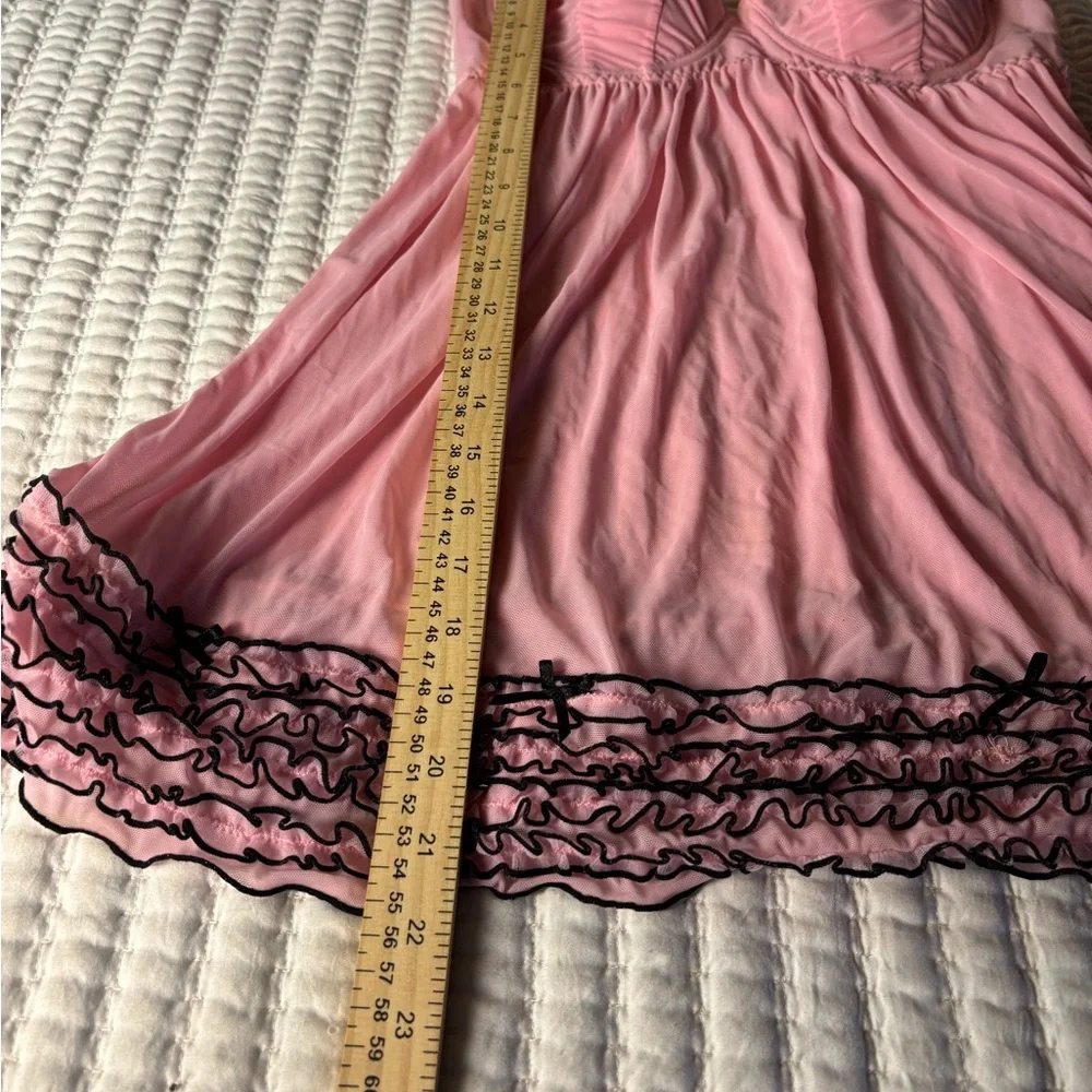 Charlotte Russe Y2K Pink & Black Babydoll Lingerie 36B Sheer Ruffle Hem Coquette